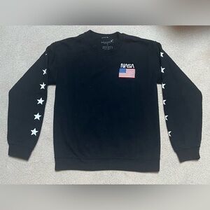 Black Crewneck Sweatshirt with Star Sleeve Design
